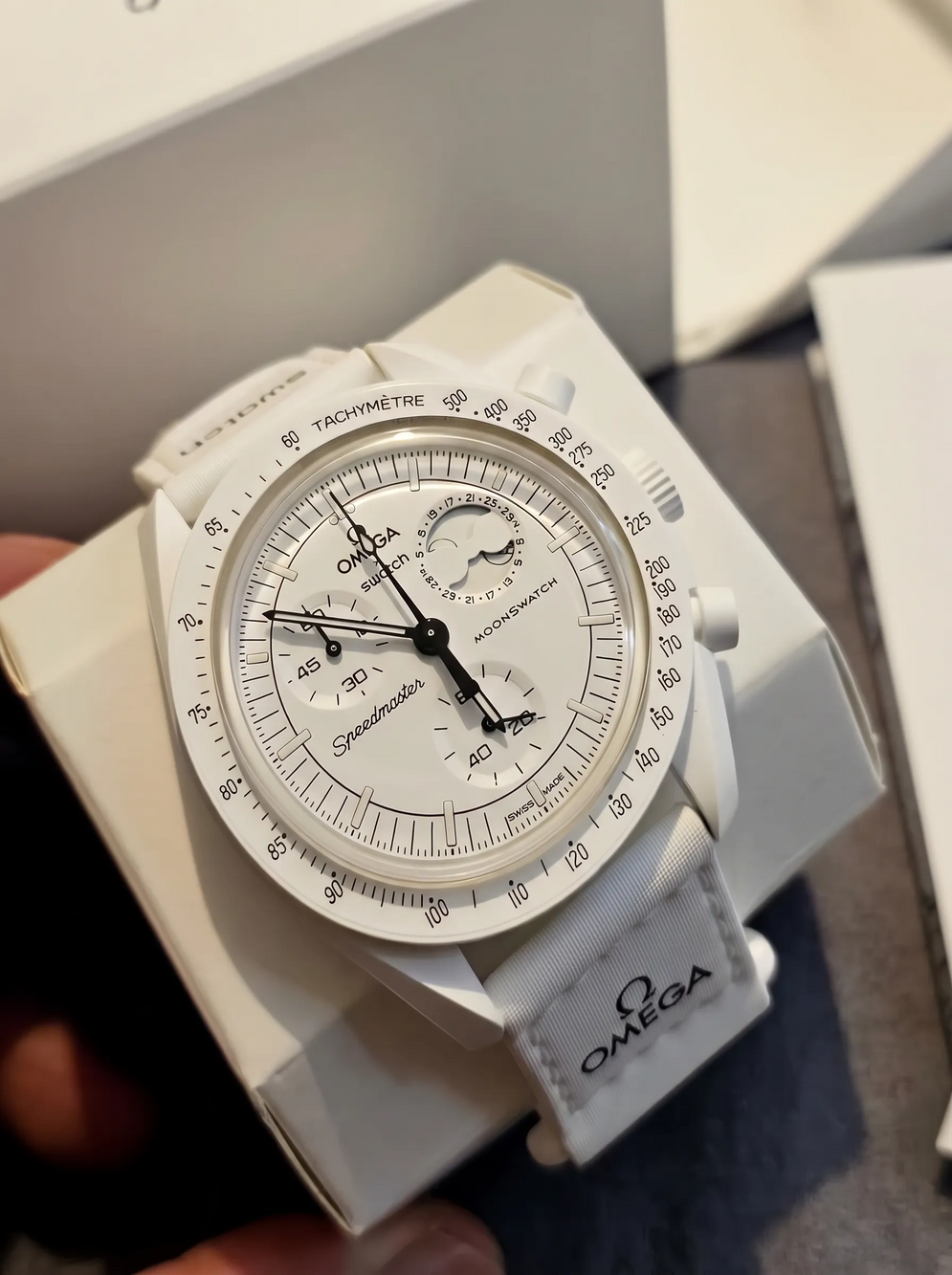 Swatch Omega Bioceramic Moonswatch Mission To Moonphase Snoopy White